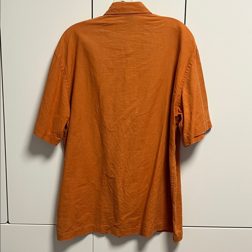 EUC Old Navy Men's Rust Button Down Shirt Linen and Cotton - Picture 4 of 5
